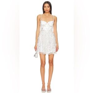 Self Portrait Sequin Lace Mini Dress in White